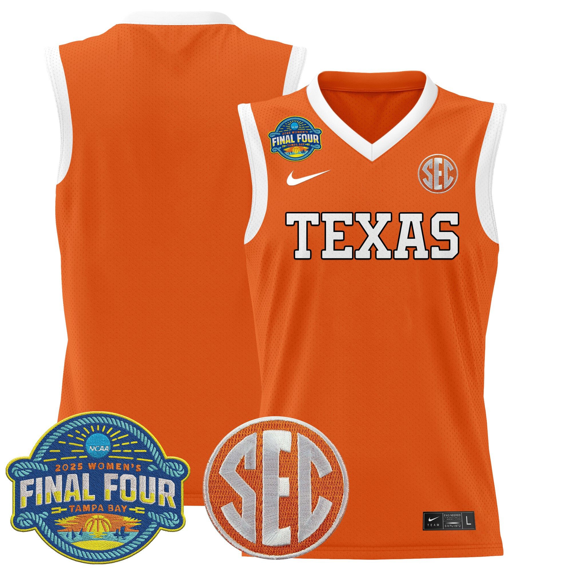 Men Texas Longhorns Blank Orange Nike 2025 Final Four Patch Lightweight Basketball NCAA Jersey